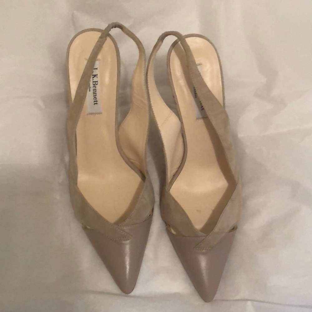 L.K. Bennett beige leather and suede slingbacks